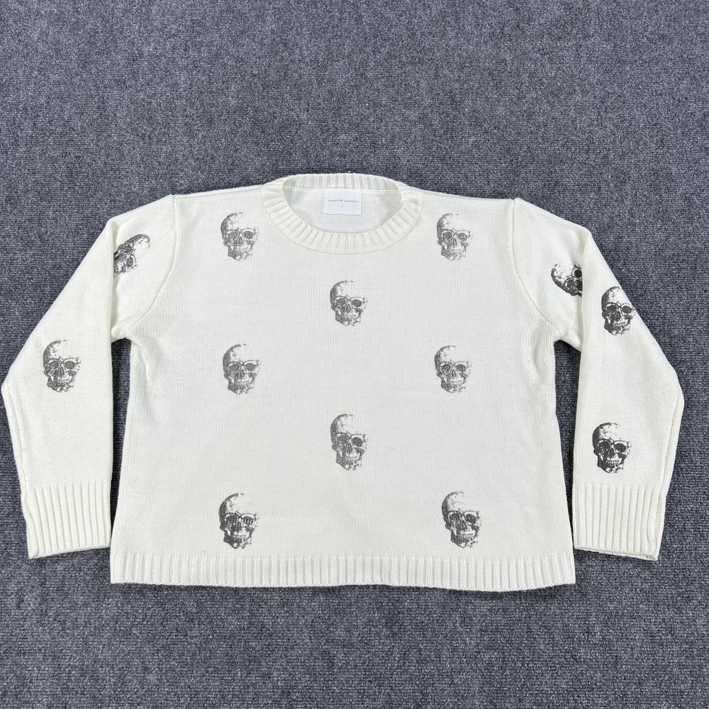 Panache‎ Apparel Sweater Womens Large White Skull Print Knit Pullover Acrylic